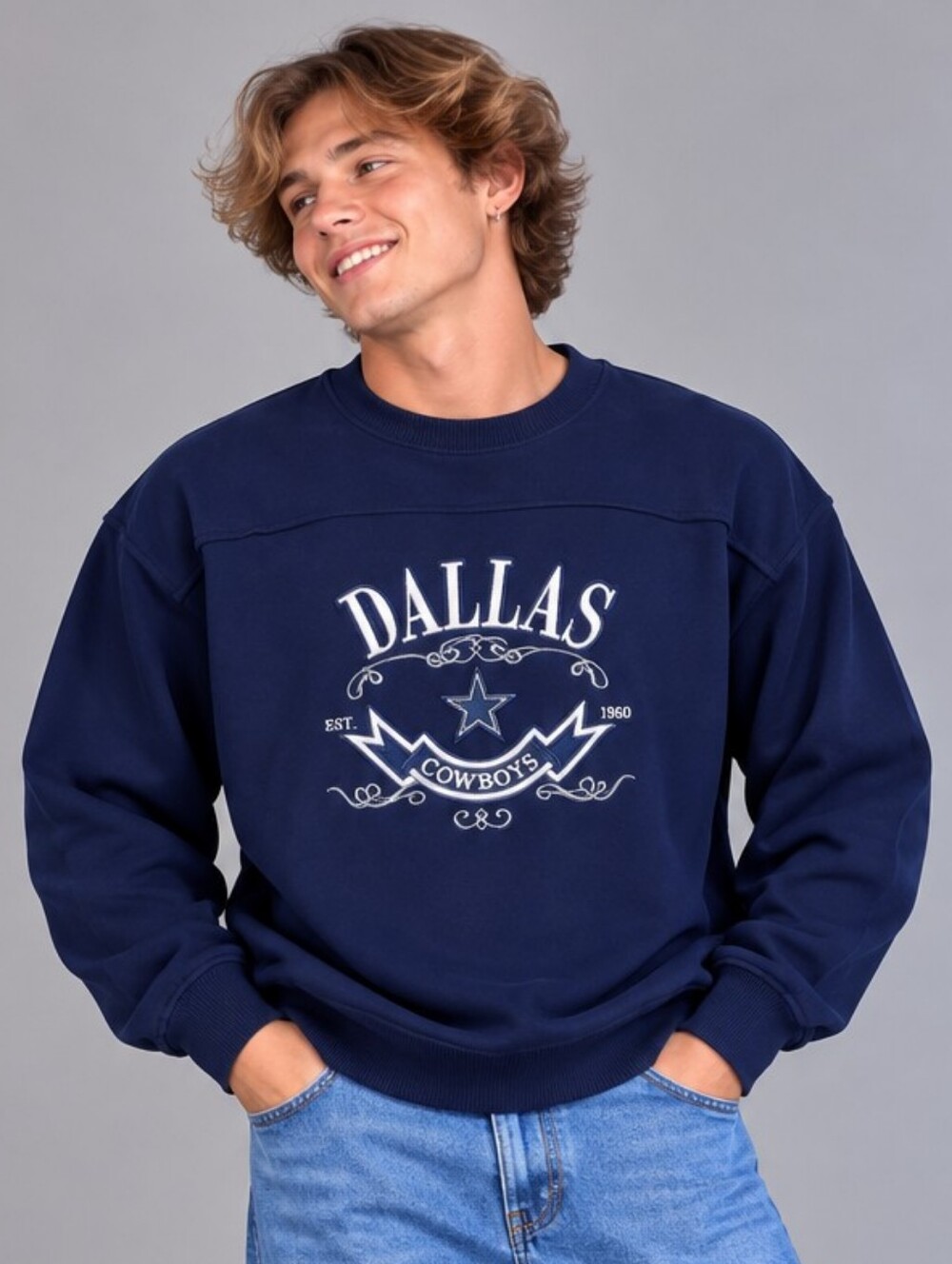 Vintage Dallas Cowboys Sweatshirt Mens Large Navy Embroidered Crable Sportswear